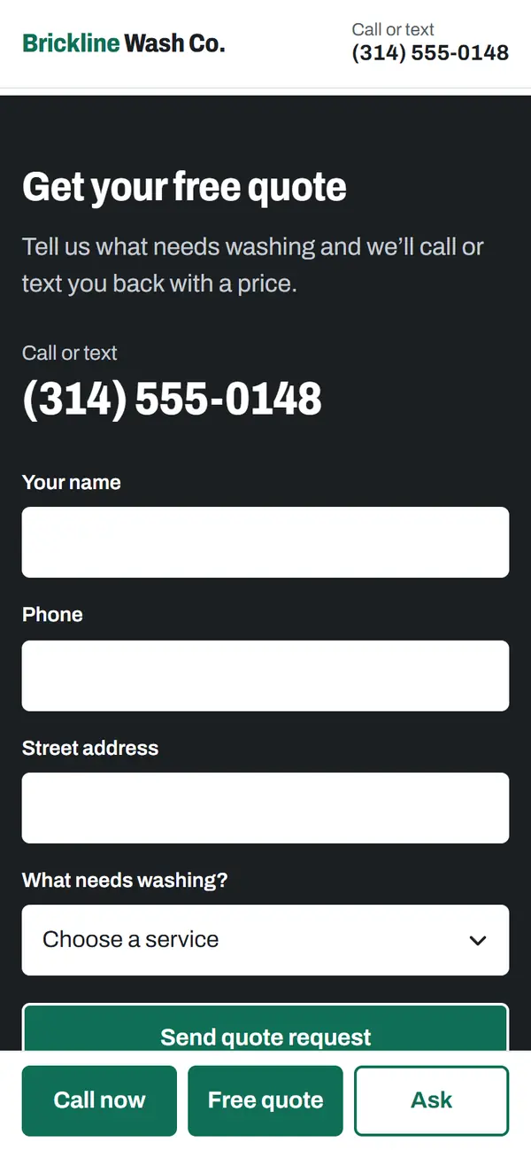 Concept demo on a phone: the quote request form.