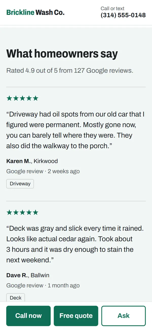 Concept demo on a phone: Google reviews on the page.